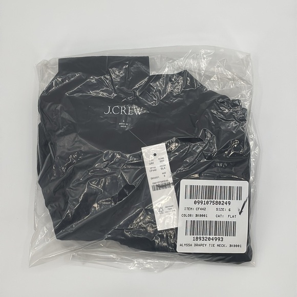 J. Crew Tie-neck top in crepe de chine in Black size 6 NWT CF442 - Picture 8 of 11